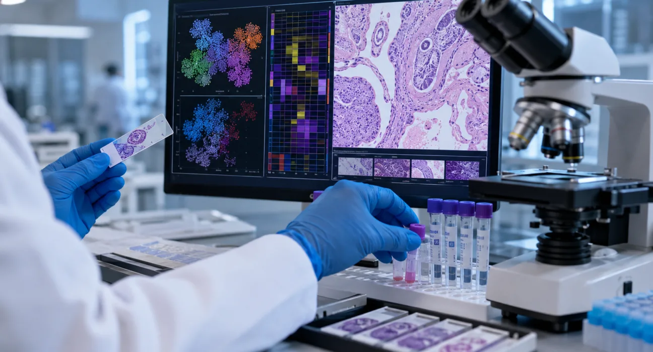 One Biosciences’ FFPE single-cell tumour profiling research highlights how routine pathology samples could support deeper analysis of cancer cells, immune populations and the tumour microenvironment across multiple cancer types. Representative image.