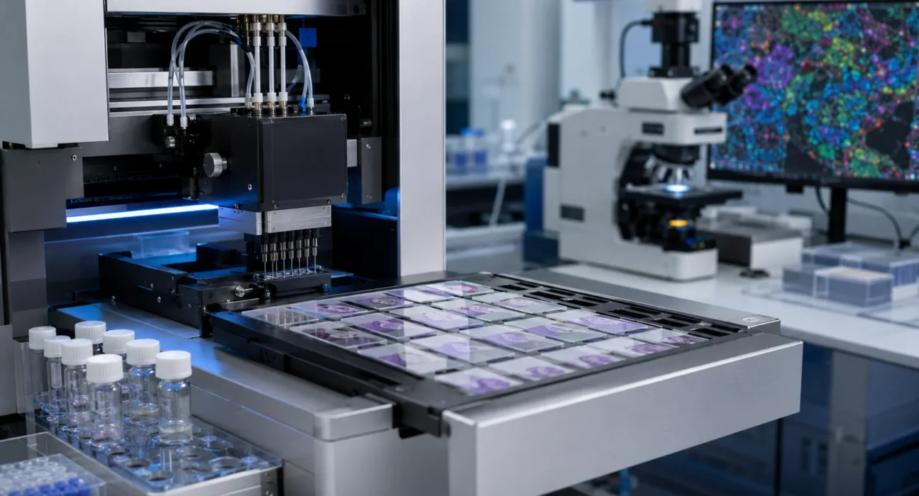 Automated tissue-slide processing highlights how the Parhelia Biosciences and Sirona Dx partnership aims to improve the scalability and reproducibility of spatial biology research workflows. Representative image.