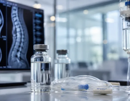 Representative image: Biologic vial and infusion setup for multiple sclerosis care, highlighting Teva Pharmaceutical Industries’ Polpharma Biologics deal for a proposed ocrelizumab biosimilar.