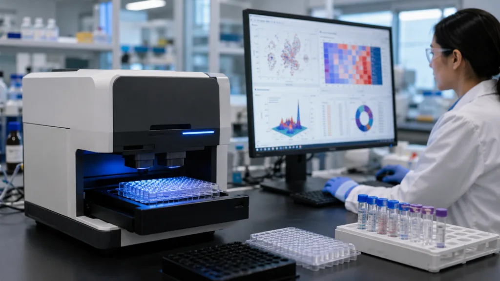 Pictor’s new PictImager targets faster, more practical multiplex protein analysis by combining 96-well assay imaging with automated biomarker data processing for research laboratories. Representative image.