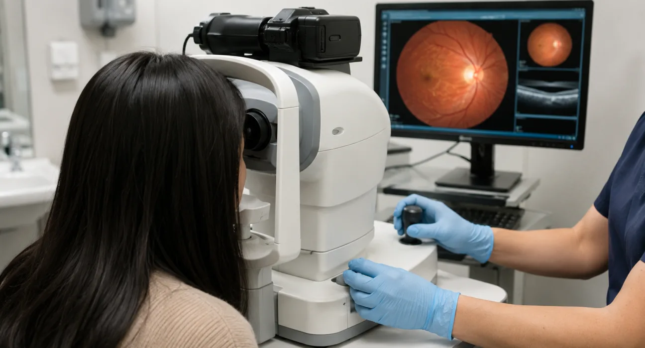 Representative image: Retinal imaging exam for diabetic eye disease screening, highlighting iHealthScreen’s FDA-cleared iPredict-DR software for AI-powered diabetic retinopathy detection.