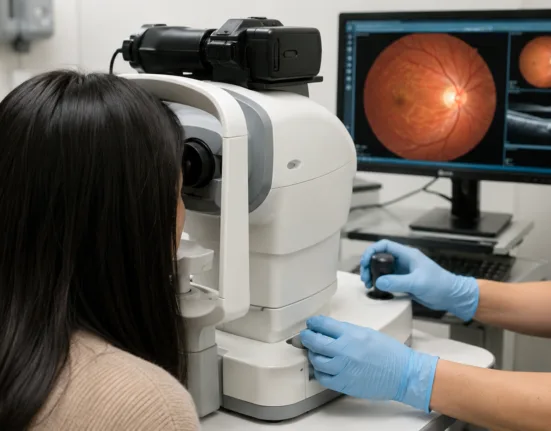 Representative image: Retinal imaging exam for diabetic eye disease screening, highlighting iHealthScreen’s FDA-cleared iPredict-DR software for AI-powered diabetic retinopathy detection.