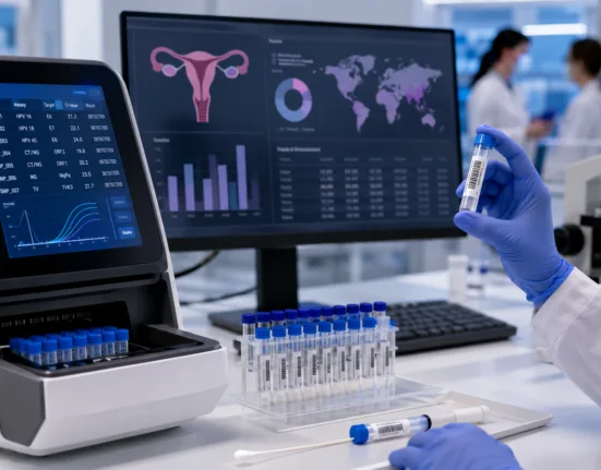A modern molecular diagnostics laboratory illustrates comprehensive HPV and reproductive tract infection testing as Seegene evaluates combined screening through its Global Million Clinical Study. Representative image.