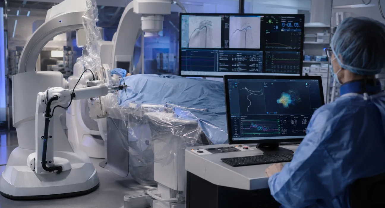 Sentante’s CE-marked endovascular robotic platform combines catheter control, force sensing, medical imaging and procedural data capture to build a foundation for future physical AI-assisted vascular interventions. Representative image.