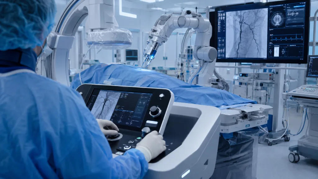 Stereotaxis completes its Robocath acquisition to expand vascular robotics across interventional cardiology, neurointerventions and electrophysiology. Representative image.