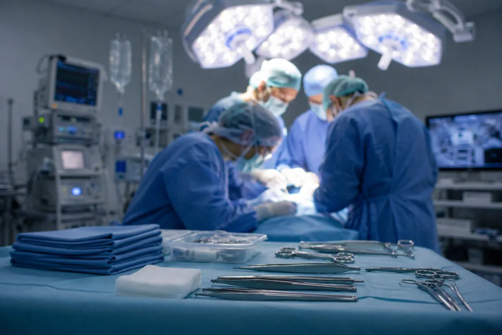 Representative image of a modern surgical operating room, reflecting PolyPid’s D-PLEX100 partnership with Azurity Pharmaceuticals and the potential role of local antibiotic delivery in preventing surgical site infections after abdominal colorectal surgery.