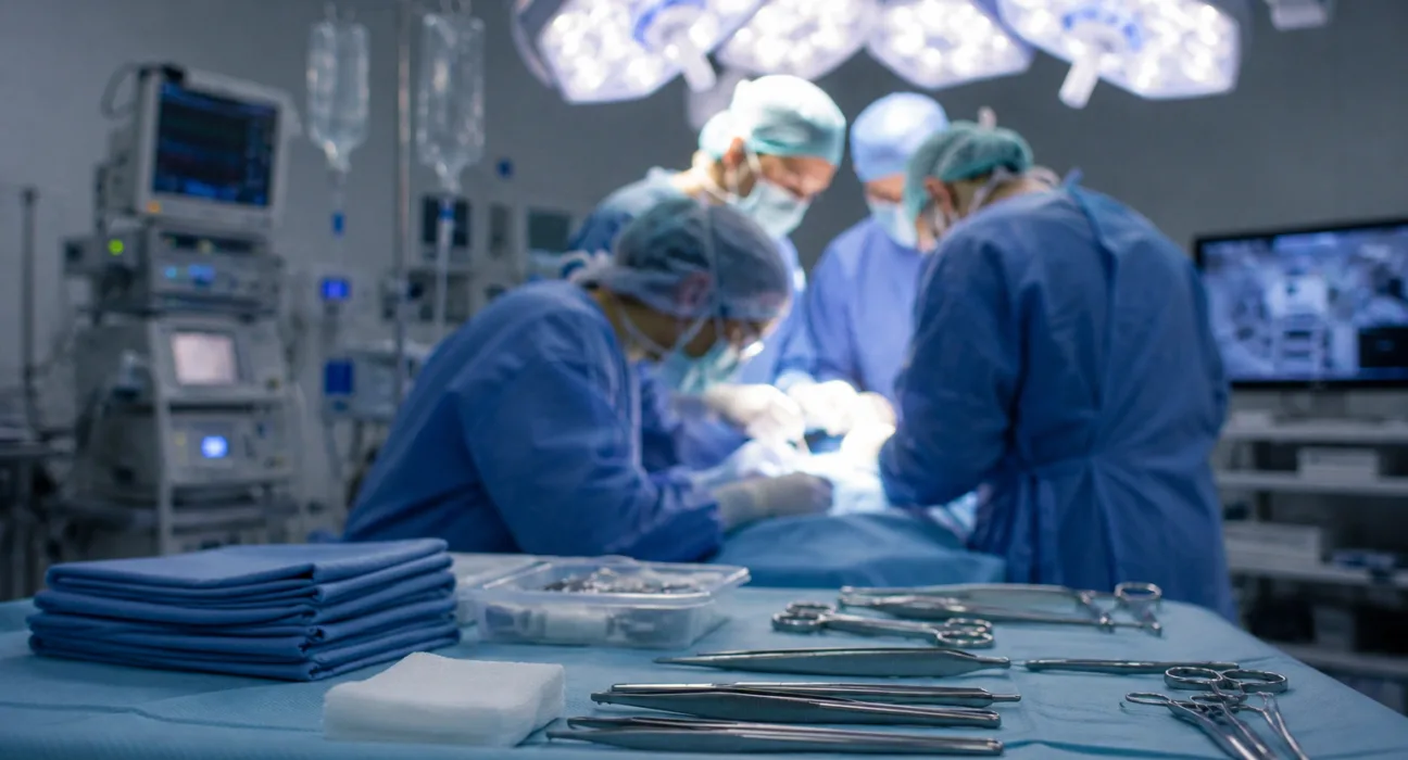 Representative image of a modern surgical operating room, reflecting PolyPid’s D-PLEX100 partnership with Azurity Pharmaceuticals and the potential role of local antibiotic delivery in preventing surgical site infections after abdominal colorectal surgery.