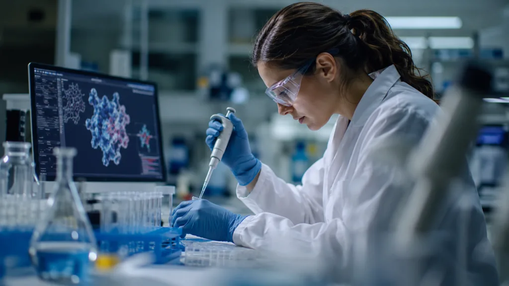 A biotechnology researcher conducts precision laboratory testing as Thyora Therapeutics advances its next-generation covalent drug discovery platform built around bicyclobutane chemistry, chemoproteomics and oncology-focused medicine development. Representative image.