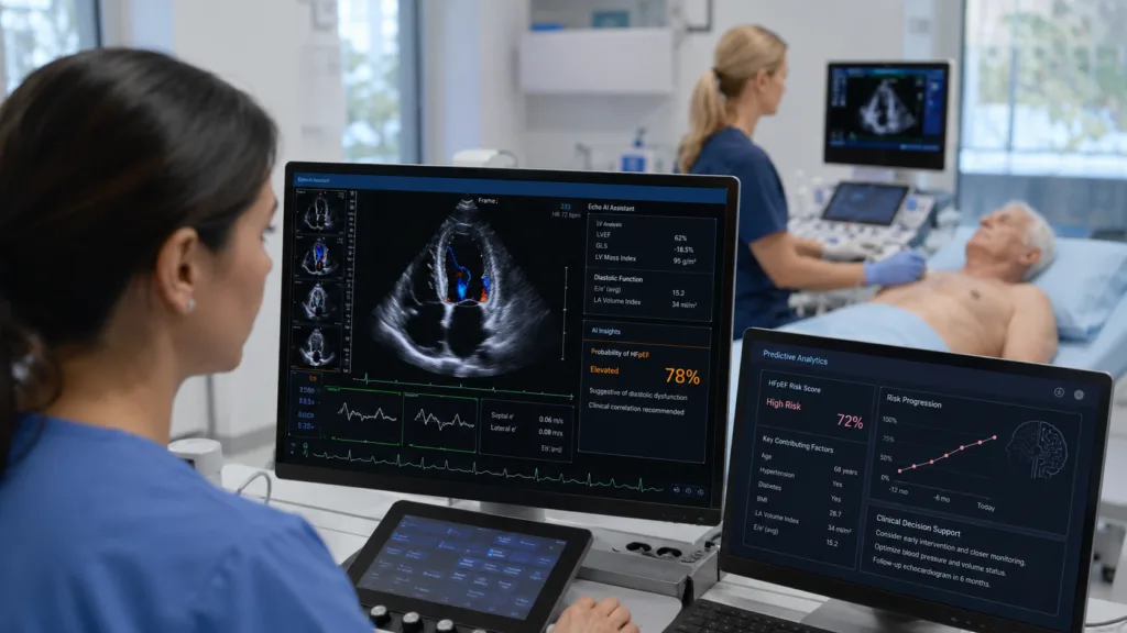American Heart Association AI report suggests Ultromics EchoGo could support earlier HFpEF detection by bringing artificial intelligence into routine echocardiography workflows. Representative image.
