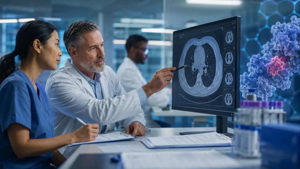 Verastem Oncology advances its VS-7375 development programme as the TARGET-D 202 Phase 2 trial begins evaluating the investigational KRAS G12D inhibitor in previously treated advanced non-small cell lung cancer. Representative image.