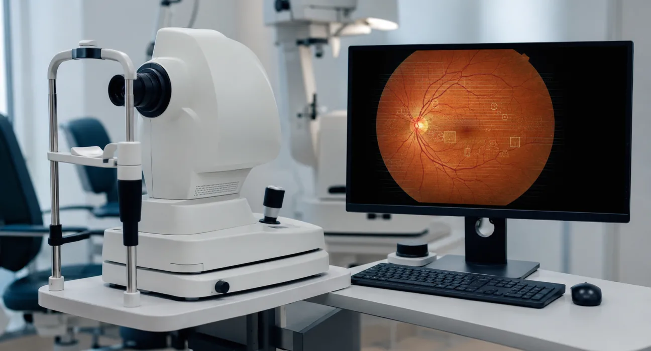 Representative image: An AI-powered retinal imaging system illustrates how iHealthScreen’s FDA-cleared iPredict-DR could support automated diabetic retinopathy screening in primary care settings.