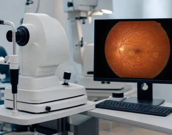 Representative image: An AI-powered retinal imaging system illustrates how iHealthScreen’s FDA-cleared iPredict-DR could support automated diabetic retinopathy screening in primary care settings.