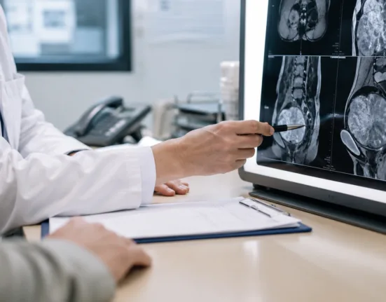 Representative image: Clinician reviewing tumor imaging scans, highlighting the adult desmoid tumor treatment landscape as Immunome advances varegacestat through U.S. Food and Drug Administration review.