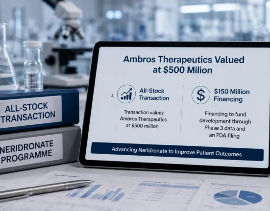 Ambros Therapeutics is valued at $500 million in an all-stock transaction paired with $150 million in financing to advance the pivotal neridronate programme through Phase 3 data and a planned FDA filing. Representative image.