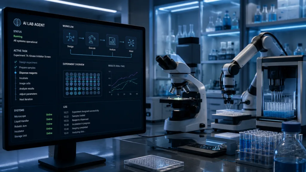 Artificial intelligence agents could reshape drug discovery by directly controlling microscopes, liquid handlers, robotic arms and other laboratory equipment, creating a pathway toward autonomous labs that can design, execute and refine experiments around the clock. Representative image.