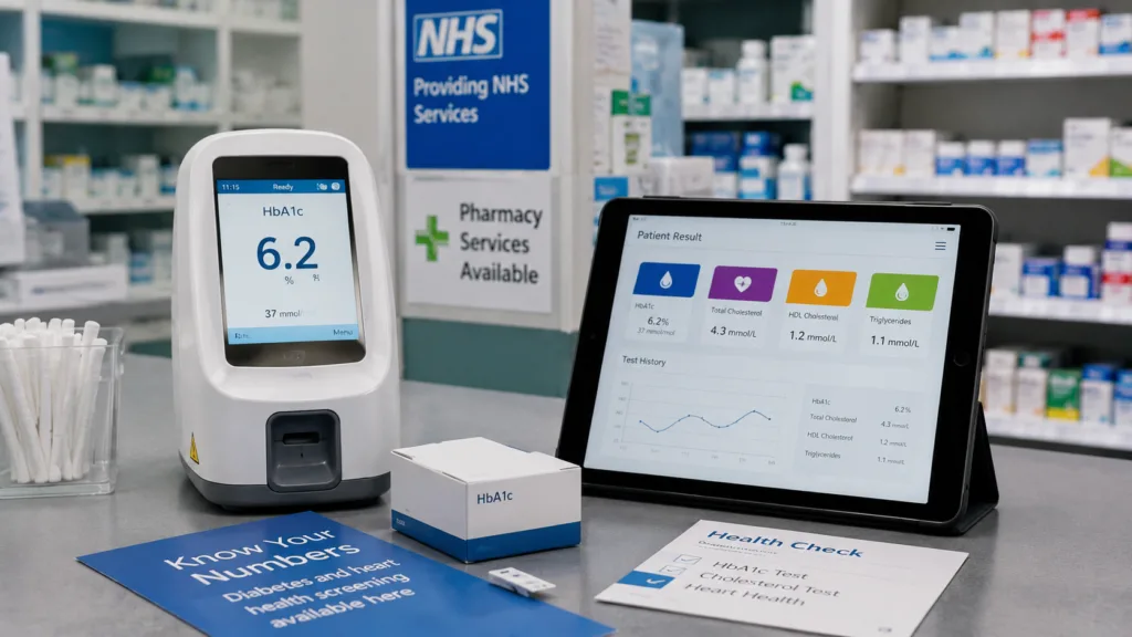 Avricore Health’s HealthTab will distribute Abbott’s Afinion 2 through NHS-linked pharmacies, combining rapid HbA1c and lipid testing with a connected digital platform to expand community-based diabetes and cardiovascular risk screening. Representative image.