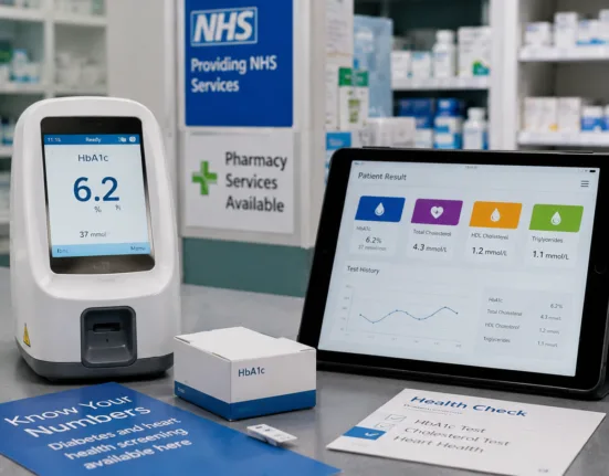 Avricore Health’s HealthTab will distribute Abbott’s Afinion 2 through NHS-linked pharmacies, combining rapid HbA1c and lipid testing with a connected digital platform to expand community-based diabetes and cardiovascular risk screening. Representative image.