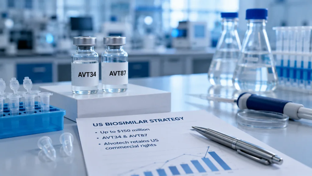 Alvotech can receive up to about $150 million while retaining US commercialization rights to biosimilar candidates AVT34 and AVT87, marking a strategic shift in how the company approaches the American biosimilars market. Representative image.
