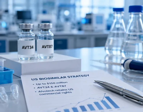 Alvotech can receive up to about $150 million while retaining US commercialization rights to biosimilar candidates AVT34 and AVT87, marking a strategic shift in how the company approaches the American biosimilars market. Representative image.