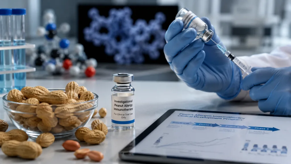 Aravax’s PVX108 peptide immunotherapy is being developed to retrain peanut-specific immune responses without using whole peanut proteins, as FDA Fast Track status sharpens attention on upcoming Phase 2 results. Representative image.