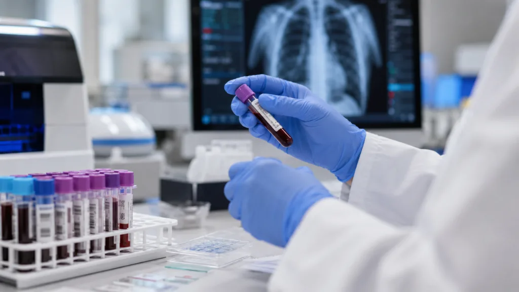 Laboratory analysis of a blood sample illustrates Cizzle Bio’s collaboration with BioBridge Global to expand access to the CIZ1B early lung cancer detection test across South Texas. Representative image.