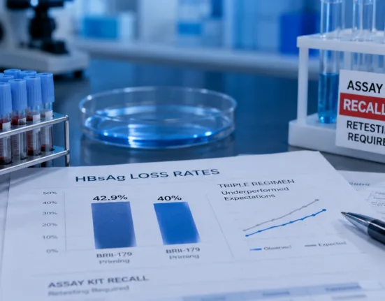 ENRICH reported HBsAg loss rates of 42.9% and 40% after BRII-179 priming, but weaker-than-expected performance from a concurrent triple regimen and an assay-kit recall requiring cohort retesting add new uncertainty to the hepatitis B development story. Representative image.