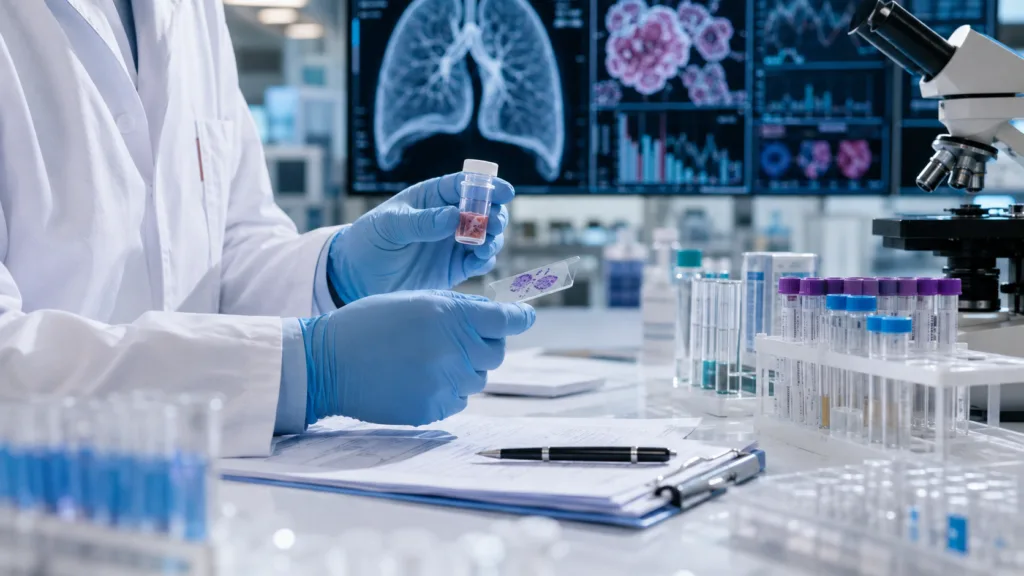 A representative image illustrating Acrivon Therapeutics’ ACR-2316 cancer research as the dual WEE1-PKMYT1 inhibitor enters randomized dose expansion following early activity in hard-to-treat lung cancers.