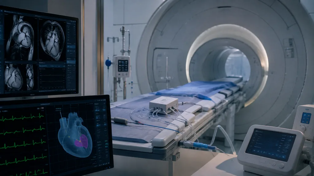 Interventional MRI technology is bringing cardiac procedures into the 1.5-tesla MRI environment, advancing efforts to replace indirect X-ray guidance with real-time tissue visualization during complex heart interventions. Representative image.