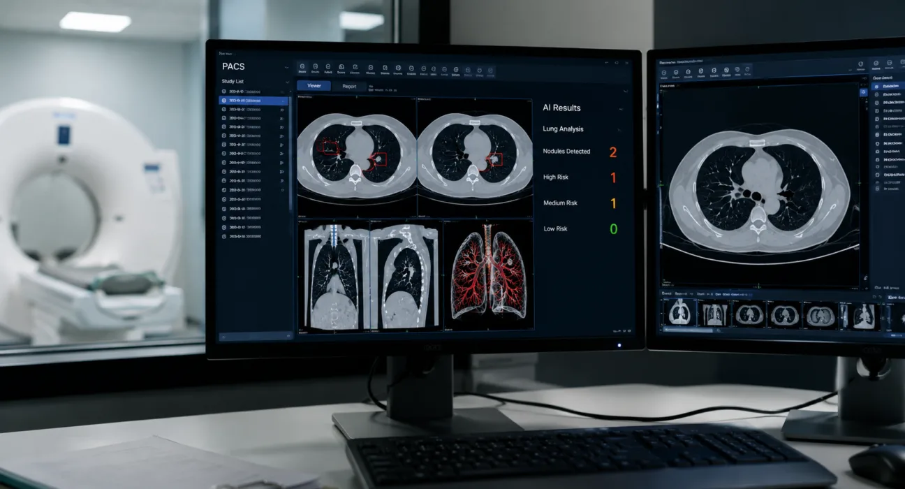 St. Joseph’s Health is integrating Coreline Soft’s AVIEW into its existing INFINITT PACS, enabling AI pre-analysis of lung screening CT scans within the radiology workflow without requiring radiologists to switch to a separate application. Representative image.