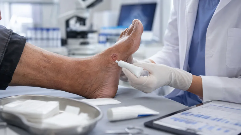 Energenesis Biomedical and Taiwan Tanabe Seiyaku are advancing ENERGI-F703DFU, an investigational topical treatment for diabetic foot ulcers, through joint CMC and development work as the Phase III program progresses toward a potential Taiwan regulatory filing. Representative image.