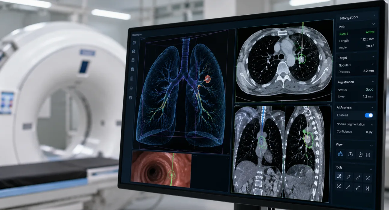 Johnson & Johnson’s MONARCH QUEST 3 adds AI-powered lung nodule segmentation, improved registration, 3D orientation and broader cone-beam CT integration as the company targets more reliable navigation during robotic bronchoscopy procedures. Representative image.