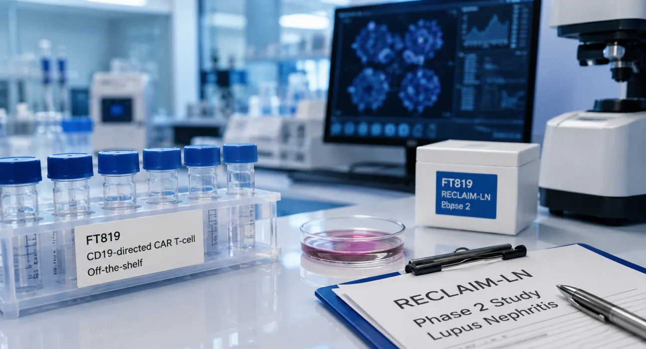 Fate Therapeutics has dosed the first participant in the Phase 2 RECLAIM-LN study of FT819, its off-the-shelf CD19-directed CAR T-cell therapy being evaluated for refractory moderate-to-severe lupus nephritis. Representative image.