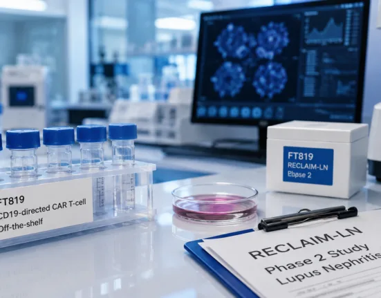 Fate Therapeutics has dosed the first participant in the Phase 2 RECLAIM-LN study of FT819, its off-the-shelf CD19-directed CAR T-cell therapy being evaluated for refractory moderate-to-severe lupus nephritis. Representative image.