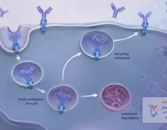 FcRn blockade offers a targeted approach to autoimmune disease by interrupting IgG antibody recycling, accelerating the clearance of pathogenic autoantibodies without directly eliminating antibody-producing B cells. Representative image.