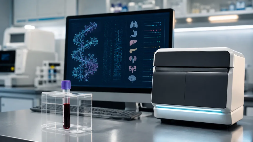 A laboratory blood sample illustrates GRAIL’s Galleri multi-cancer early detection test ahead of an FDA advisory panel review following mixed NHS-Galleri trial results. Representative image.