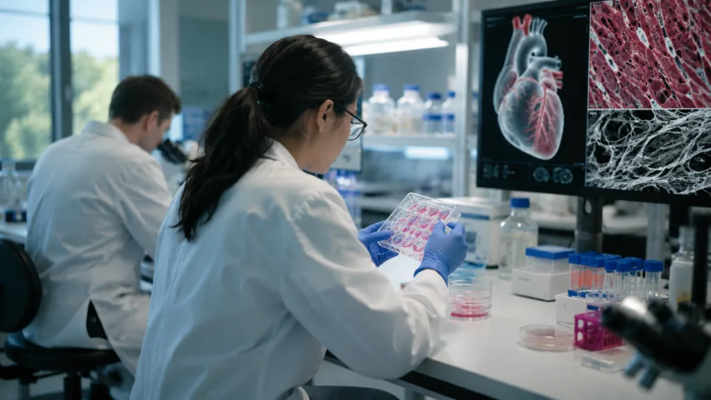 Greenstone Biosciences is advancing patient-derived cardiac cell research to identify potential therapies targeting cardiac fibrosis and cardiomyopathy in Duchenne muscular dystrophy following an NIH R61 grant. Representative image.