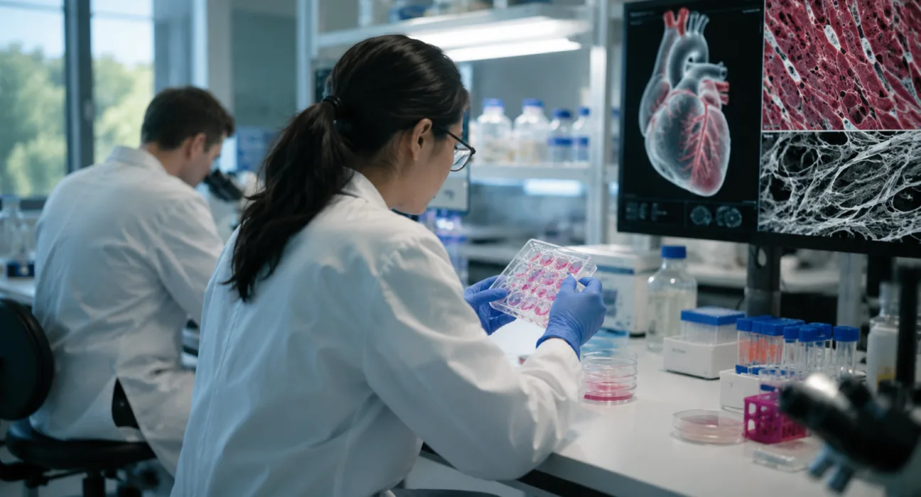 Greenstone Biosciences is advancing patient-derived cardiac cell research to identify potential therapies targeting cardiac fibrosis and cardiomyopathy in Duchenne muscular dystrophy following an NIH R61 grant. Representative image.