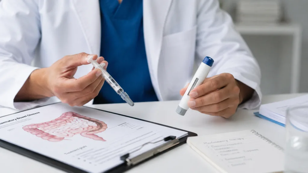 Representative image: Injectable inflammatory bowel disease treatment devices illustrate Alvotech’s AVT80 program as the FDA reviews its proposed interchangeable subcutaneous Entyvio biosimilar for ulcerative colitis and Crohn’s disease.