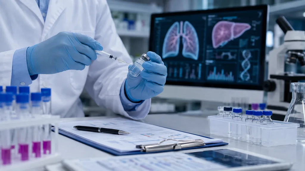 A representative image illustrating BEAM-302 base-editing research as Beam Therapeutics begins pivotal testing of its one-time investigational treatment for alpha-1 antitrypsin deficiency affecting the lungs and liver.