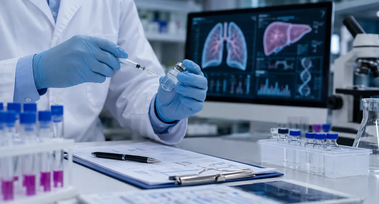 A representative image illustrating BEAM-302 base-editing research as Beam Therapeutics begins pivotal testing of its one-time investigational treatment for alpha-1 antitrypsin deficiency affecting the lungs and liver.