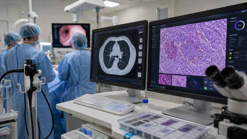 Invenio Imaging’s NIO Lung Cancer Reveal is being evaluated in the 1,006-patient ON-SITE study for rapid artificial intelligence-assisted analysis of lung biopsy specimens during bronchoscopy. Representative image.