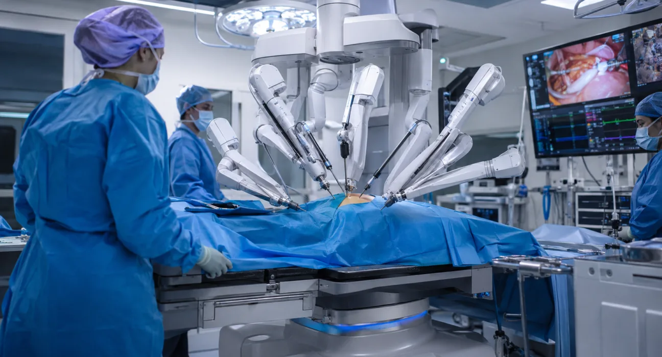Johnson & Johnson’s OTTAVA robotic surgical system has received FDA De Novo authorization for multiple upper-abdominal procedures, bringing a table-integrated robotic surgery platform into competition for the next generation of operating rooms. Representative image.