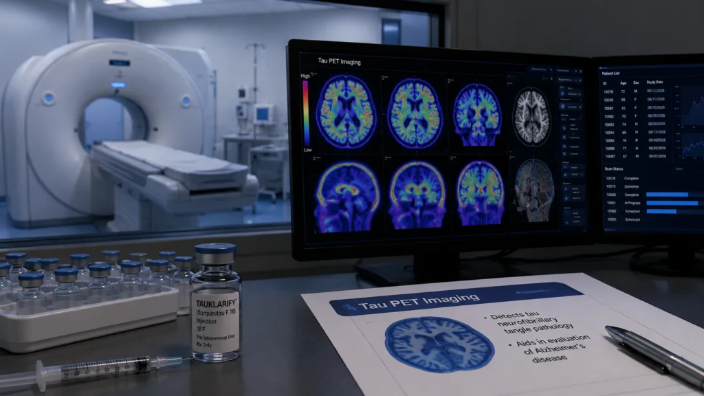 Lantheus has secured U.S. Food and Drug Administration approval for Tauklarify, a fluorine-18 tau PET imaging agent designed to help identify tau neurofibrillary tangle pathology in adults being evaluated for Alzheimer’s disease. Representative image.
