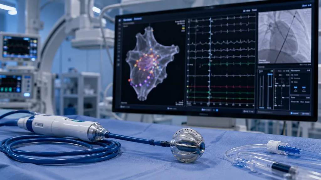 Medtronic’s Affera Mapping and Ablation System with the Sphere-9 catheter has gained an expanded European CE Mark for ventricular arrhythmias, extending its integrated mapping, pulsed-field and radiofrequency ablation workflow into ventricular procedures. Representative image.