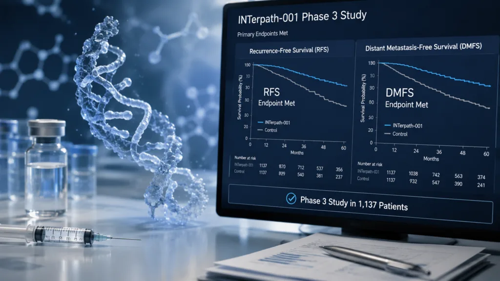 INTerpath-001 met recurrence-free survival and distant metastasis-free survival endpoints in 1,137 patients, delivering the first positive Phase 3 readout for an individualized mRNA cancer therapy and strengthening the case for personalized oncology approaches. Representative image.