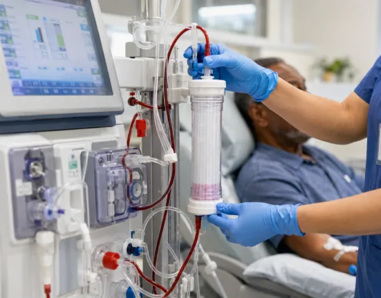 Nipro Corporation’s FDA-cleared ELISIO-HX dialyzer has launched in the United States, bringing medium cut-off membrane technology designed to remove larger uremic toxins through existing hemodialysis equipment and clinical workflows. Representative image.