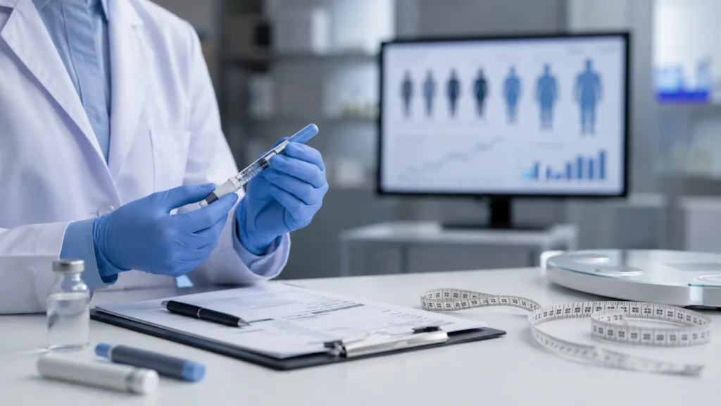A representative image illustrating Rhythm Pharmaceuticals’ weekly RM-718 obesity treatment research after preliminary Phase 2 data showed an 11.6% mean BMI reduction in patients with acquired hypothalamic obesity.