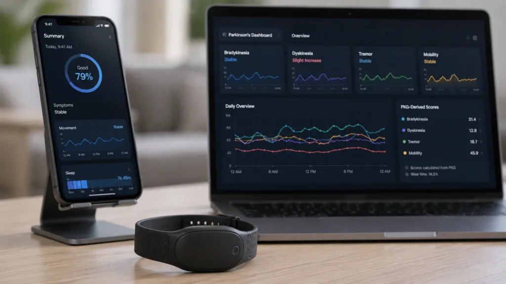 Empatica can now integrate PKG-derived Parkinson’s disease measures into its wearable monitoring ecosystem following FDA clearance of a platform designed to continuously track symptoms including bradykinesia, dyskinesia and tremor. Representative image.