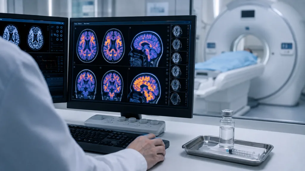 A representative image illustrating Lantheus Holdings’ TAUKLARIFY approval as the FDA clears the tau PET imaging agent to help identify Alzheimer’s disease-related neurofibrillary tangle pathology in adults with cognitive impairment.