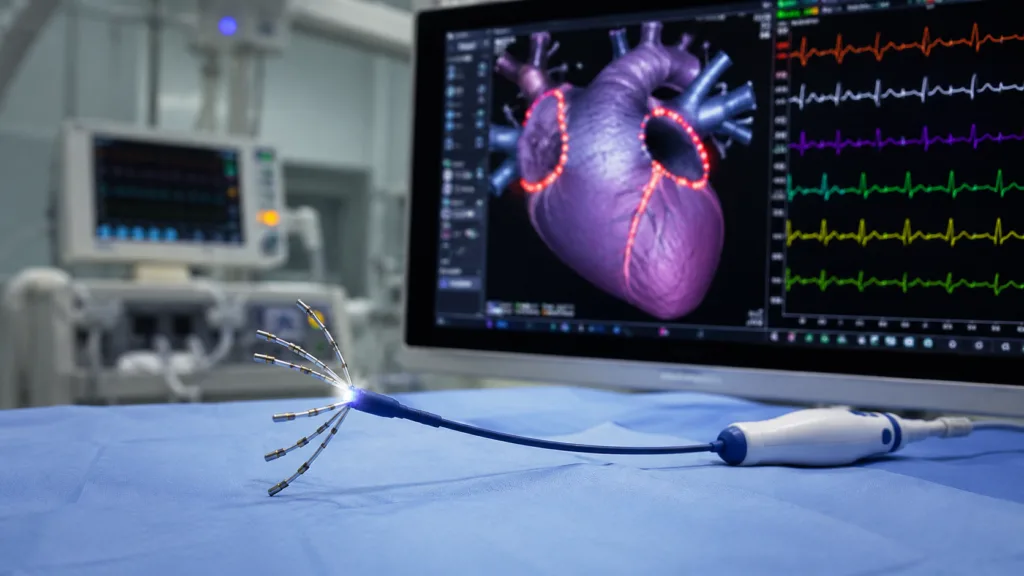 Pulsed field ablation is emerging as a nonthermal alternative to radiofrequency and cryoballoon ablation, using targeted electrical pulses to isolate pulmonary veins while potentially reducing collateral tissue injury in atrial fibrillation treatment. Representative image.